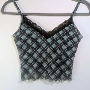 💖2/22 Hollister XS Sage Green Plaid Mesh Cami